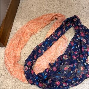 Lightweight Floral Infinity Scarves - Peach & Navy